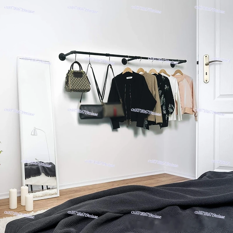 

With 10 Hooks 184cm Bedroom Garment Home Rail Multipurpose Wall Mounted Industrial Pipe Clothes Rack Space Saving Hanging Shelf