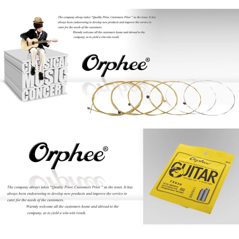 สายกีตาร์โปร่ง US Orphee TX630 (.011-.052) 75/25 ฟอสเฟอร์บรอนซ์ สายกีตาร์คลาสสิกแบบแฟชั่น