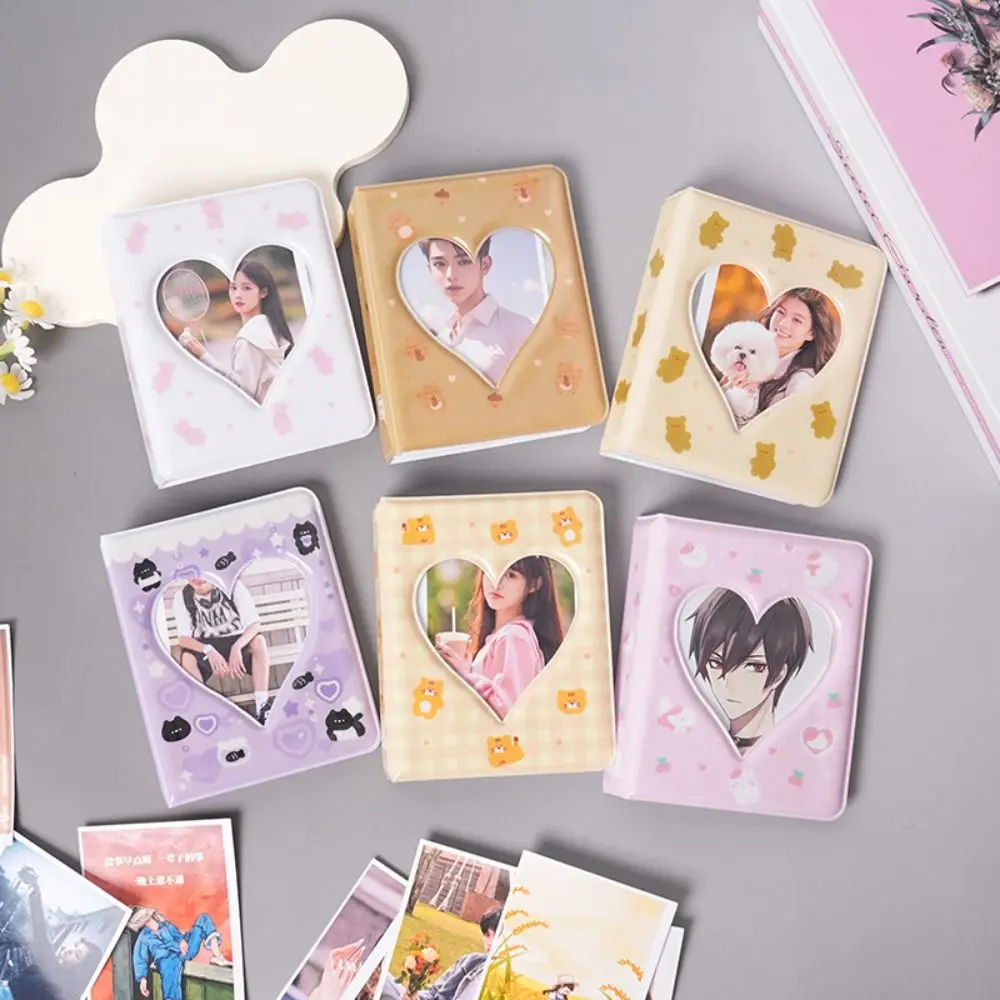 Album photo Ours Mignon 3 pouces, Étui de rangement pour photos avec motif cœur évidé, Classeur pour cartes Kpop, Livre de cartes nominatives, Porte-photocards