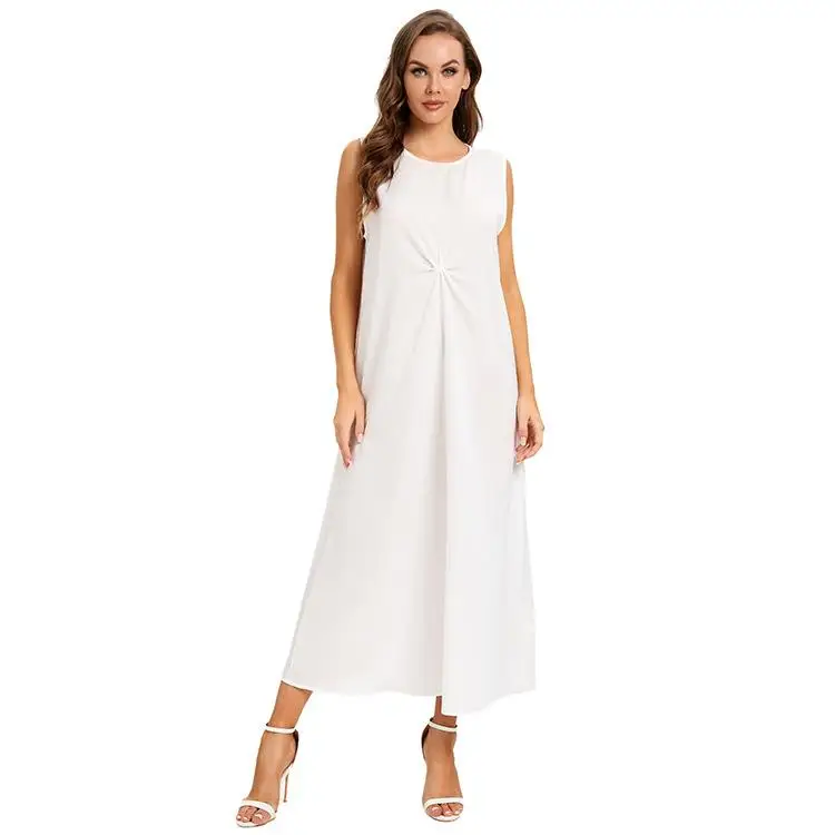 

Белое длинное платье без рукавов для женщин: элегантный простой стиль, осенняя мода, женское платье, традиционный национальный сценический костюм