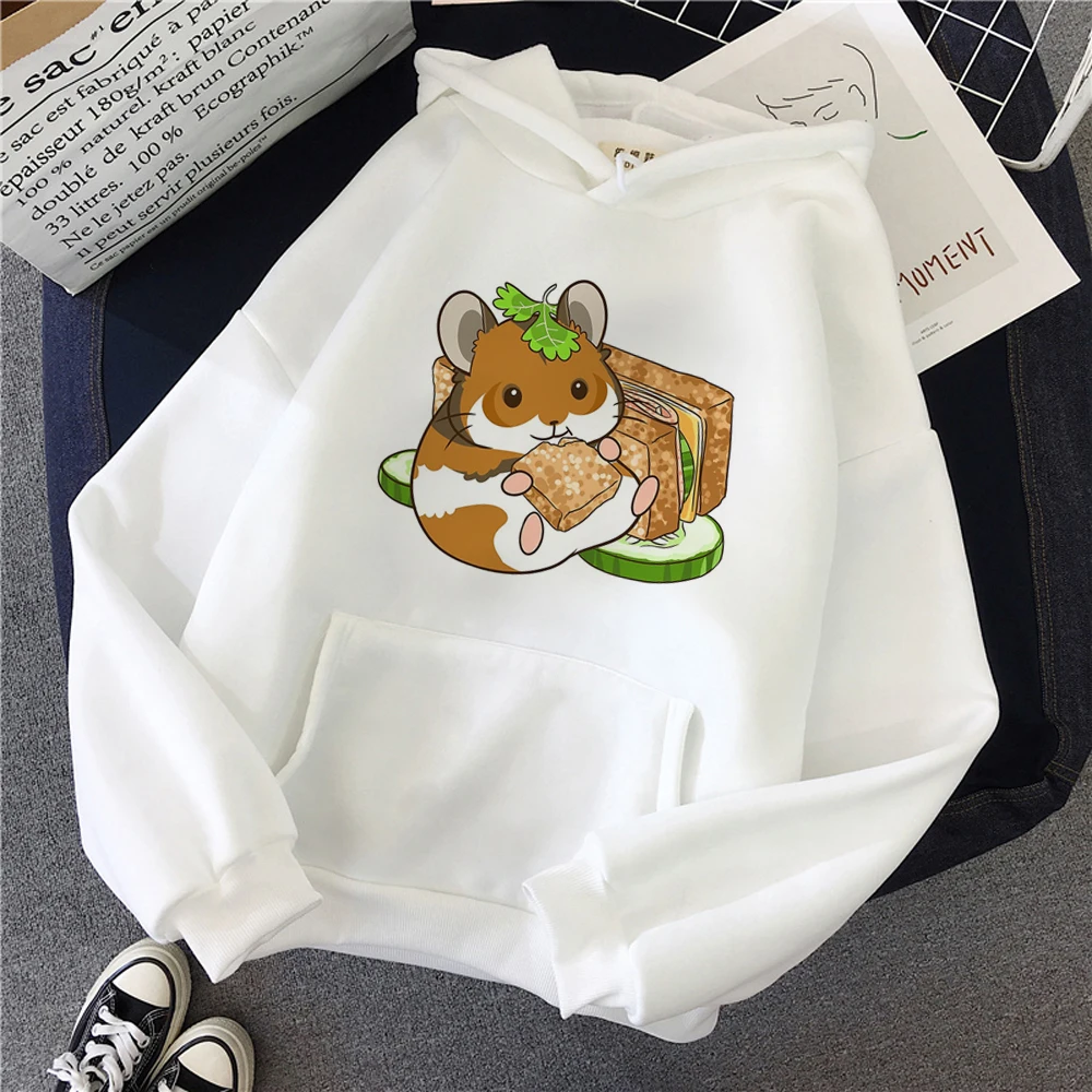 

Hamster hoodies women long sleeve top funny aesthetic 90s tracksuit female Fleece Hood