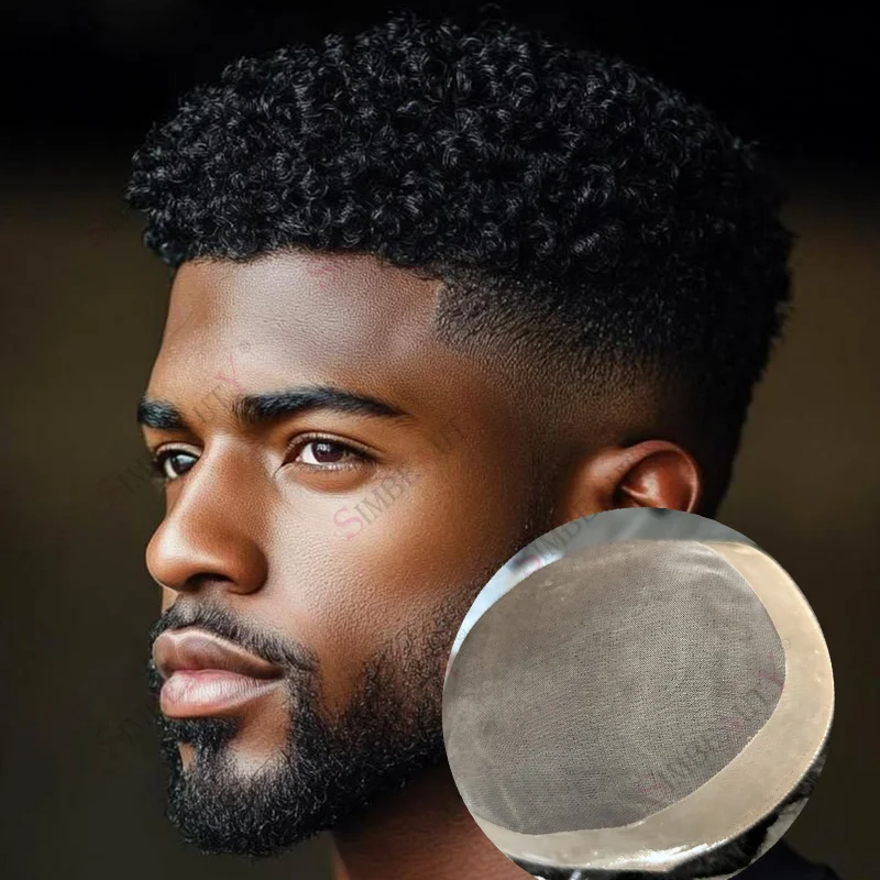 

Афро-мужской парик 8 мм, афро-кудрявая прическа для мужского выпадения волос, афро-американские человеческие волосы, прочный моно-кружевной мужской прядь для волос