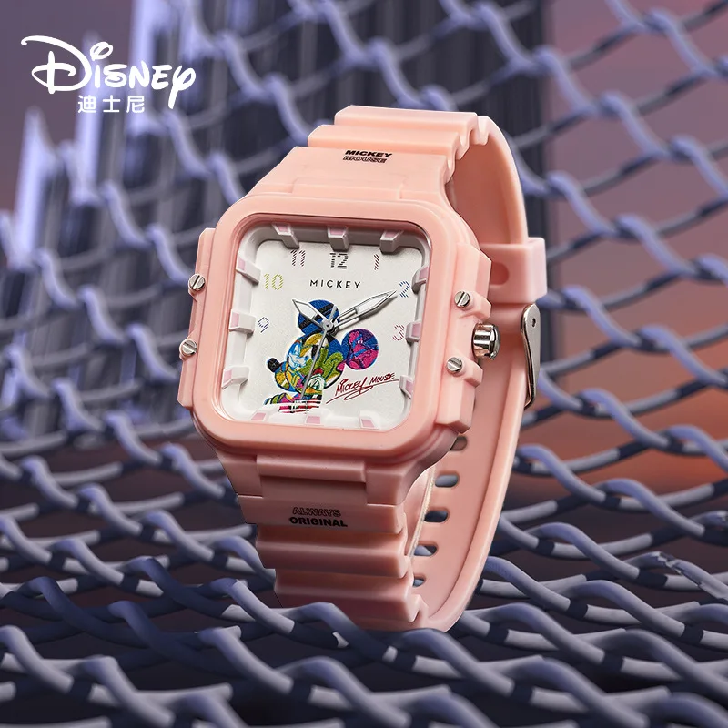 Disney-Reloj de pulsera de cuarzo Original Unisex, cronógrafo de dibujos animados, esfera rectangular, escala 3D, luminoso, resistente al agua