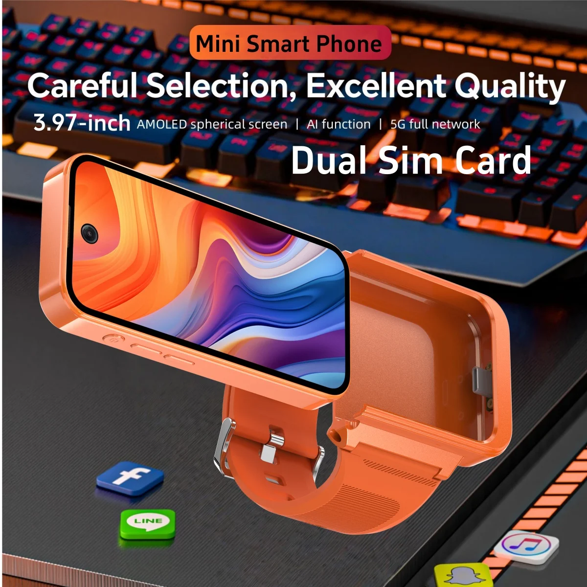 

Mini Smart Watch Phone 3.97inch Large Amoled Smartwatch With Dual Camera GPS WIFI Dual Sim Card Slot Play Game Video Calling