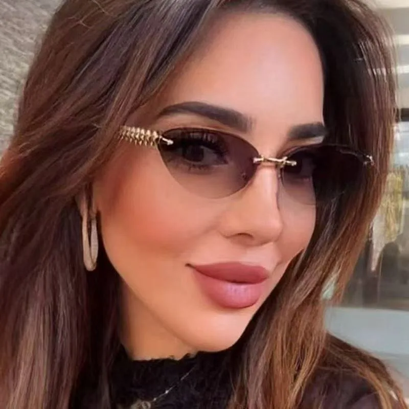 

New Fashion Cat Eye Rimless Sunglasses, Elegant Unique Design Glasses, Luxury Sunglasses for Women, Travel Sunglasses for Men