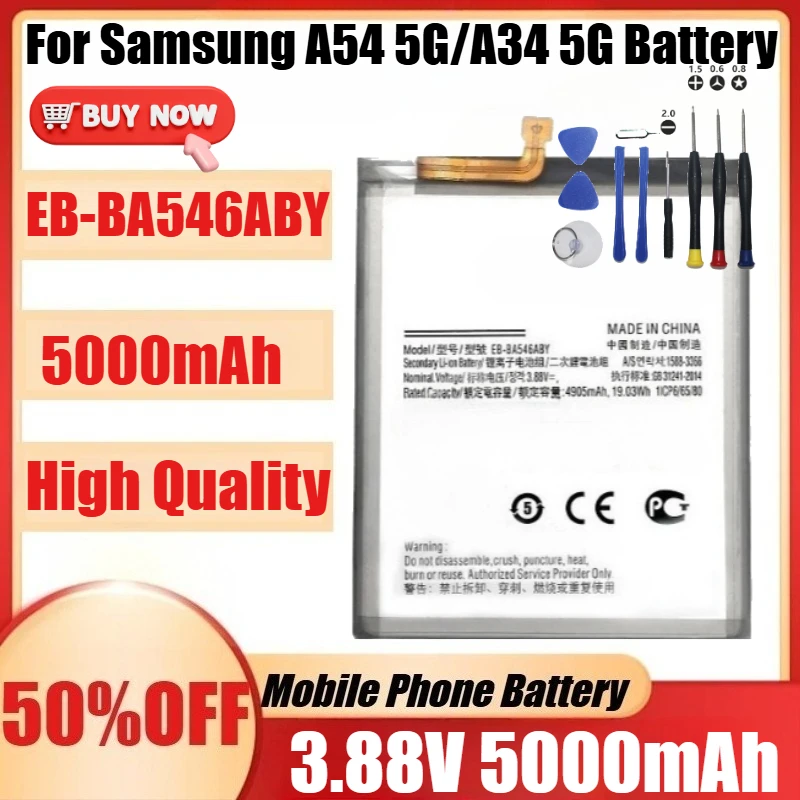 

New EB-BA546ABY 3.88V 5000mAh High Quanlity Battery For Samsung A54 5G/A34 5G Battery +Tools