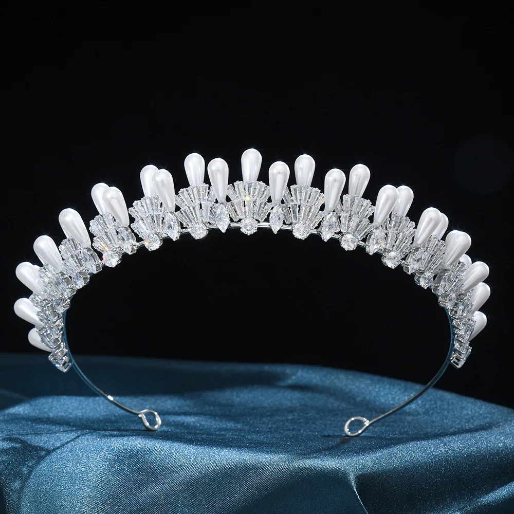 New Drop-Shaped Imitation Pearl Crown Design Joker Hair Accessories Bridal Wedding Crown Jewelry Wholesale 267223