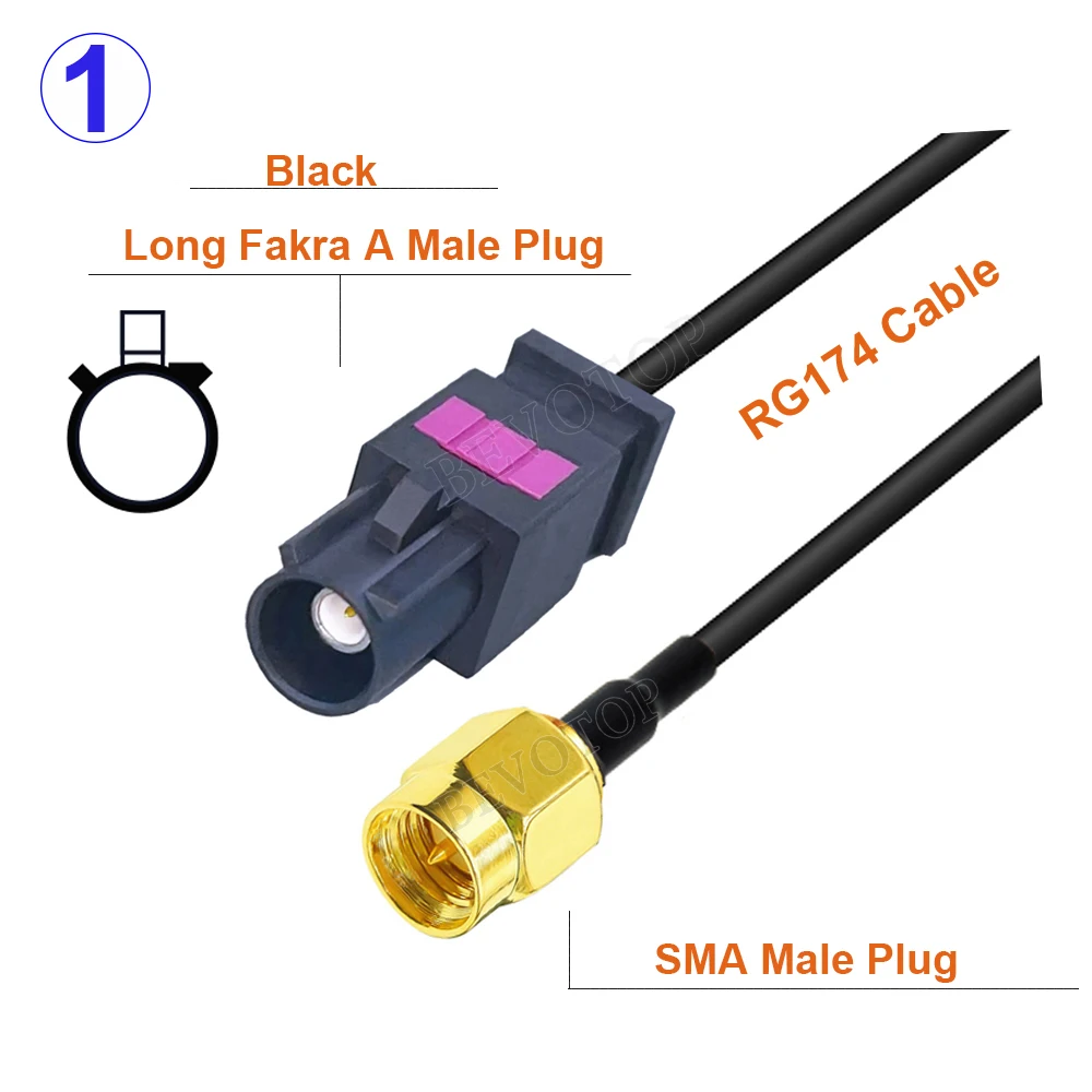 RG174 Cable Long Fakra A/B/C/D/E/F/G/H/I/Z Male to SMA Male Connector Car GPS Navigation Antenna Extension Cord RF Coax Pigtail