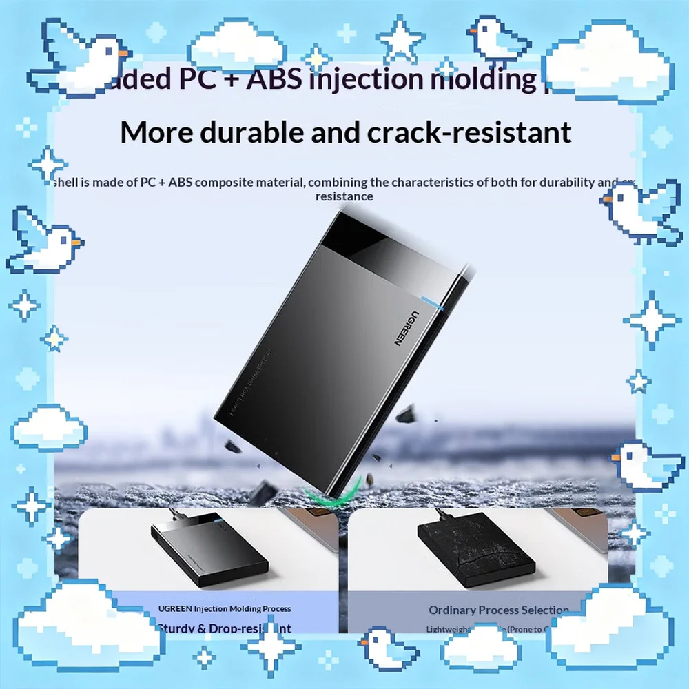 UGREEN US221 60735 6Gbps 2.5 Inch SATA Hard Drive Enclosure with USB A USB C 2 in 1 Cable for HDD SSD