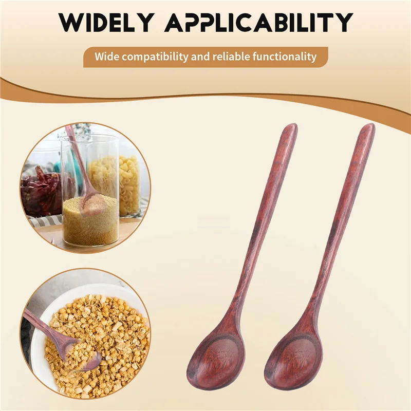 

TFORU-6 Pieces Wooden Long Spoons Long Handle Round Spoons Korean Style Soup Spoons For Soup Cooking Mixing Stirring Kitchen