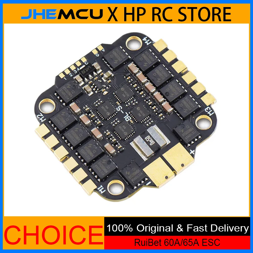 

JHEMCU RuiBet 60A 3-6S/65A 8S DShot600 BLHELI_S 4-в-1 ESC — 30,5x30,5 мм, встроенная трубка TVS для FPV фристайл и гоночных дронов