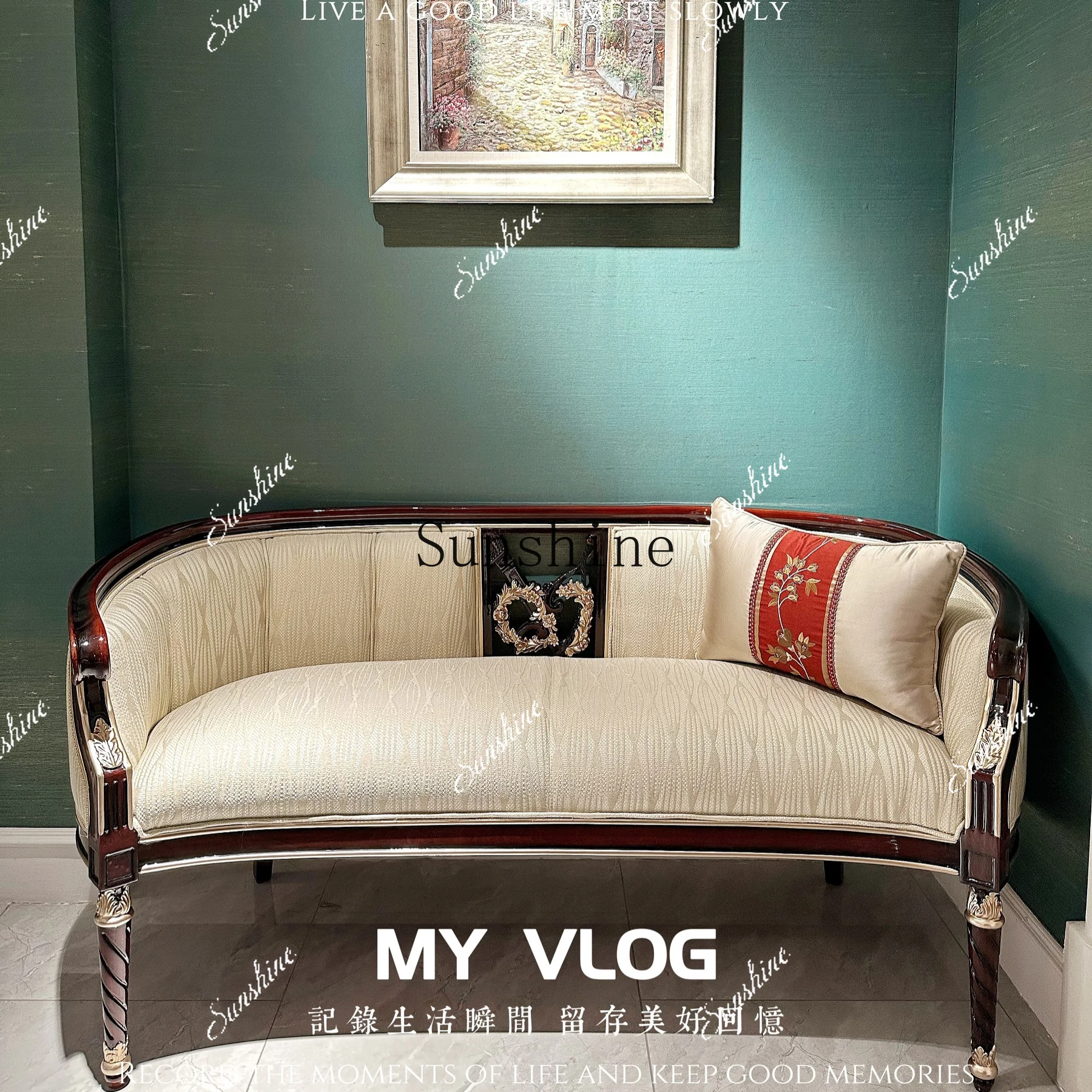 French retro solid wood sofa chair living room casual light luxury high sense long bedside stool  FT