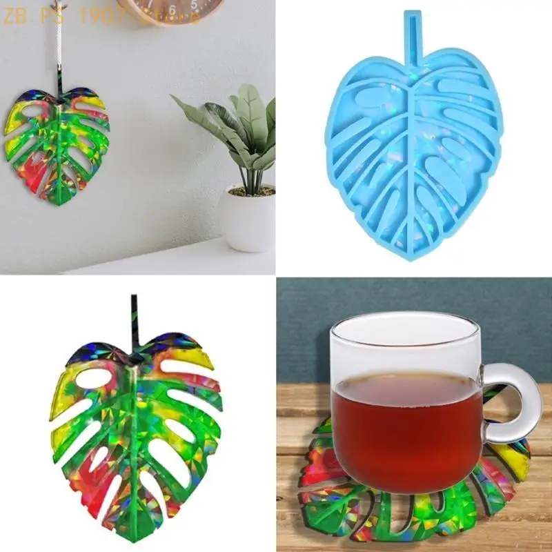 Holographic-Resin Molds Palm-Leaf Cup Mat Silicone Mold Rainbow-Effect Epoxy Casting Mold DIY Cup Pad 55KA