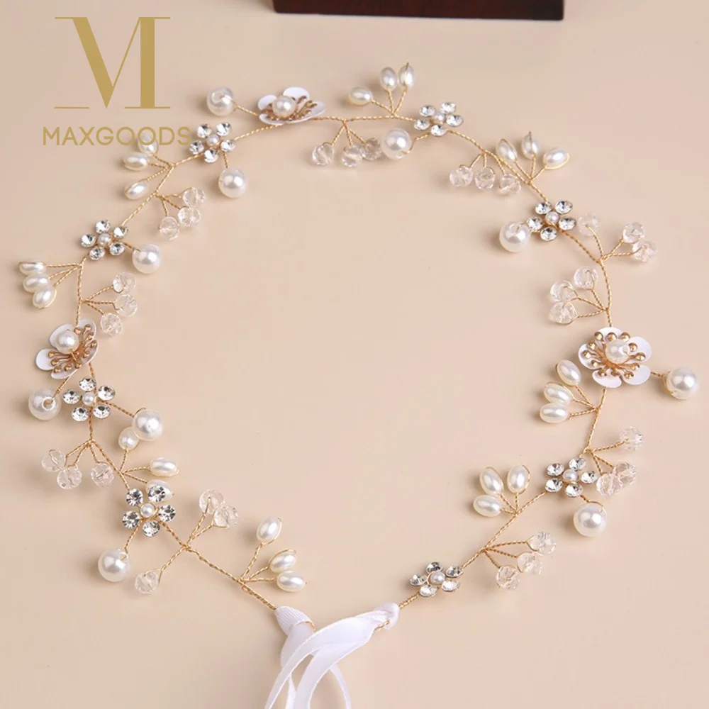 Luxurious Bridal Wedding Headbands Pearl and Rhinestone Handmade Flower Hairband Lightweight Bride Tiaras
