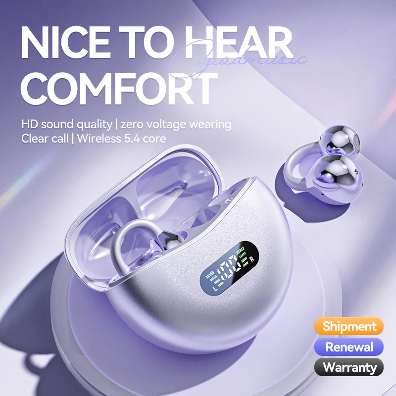 Open Ear Clip Earbuds ENC Wireless Bluetooth5.4 Headphone Noise Cancelling Earphone With Mic For Android iOS 2026