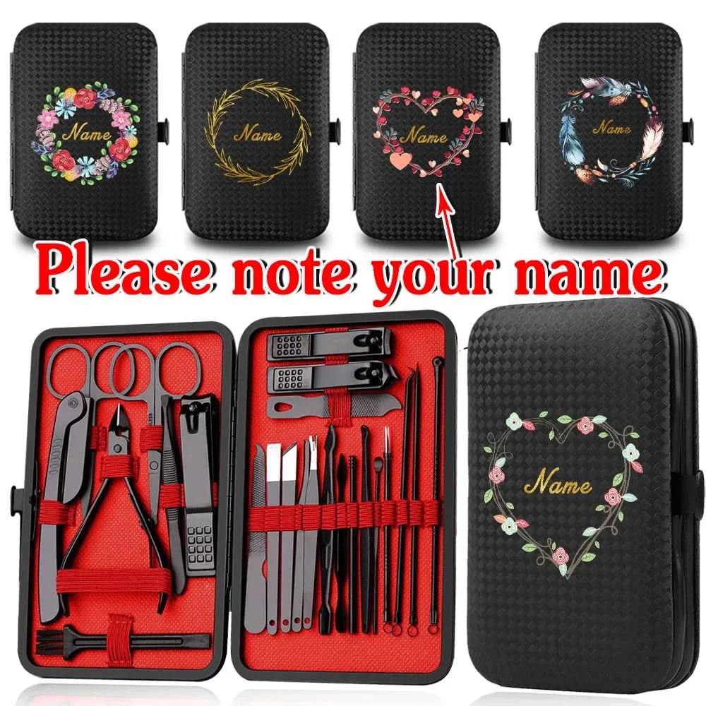 

Customized Name 24Pcs Manicure Set Stainless Steel Portable Nail Clipper Organizer Nail Cutter Pedicure Tool Kit Fingernail Suit