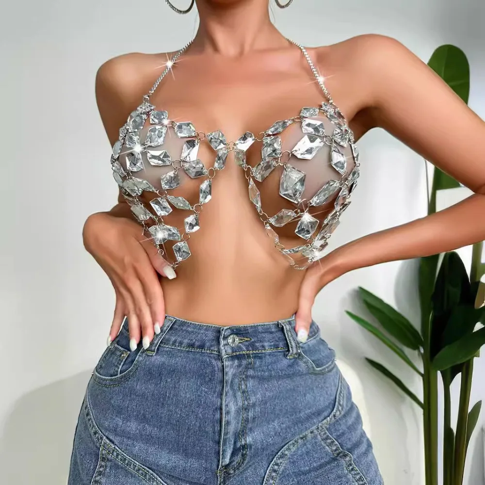 Shiny Crystal Bralette Chest Bra Chain Bikini Woman Body Chain Hollow Out Rhinestone Top Lingeri Festival Jewelry Accessories