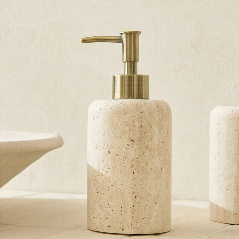 Natural marble bathroom suit stone single accessory liquid distributor lotion bottle stainless steel nozzle accessories