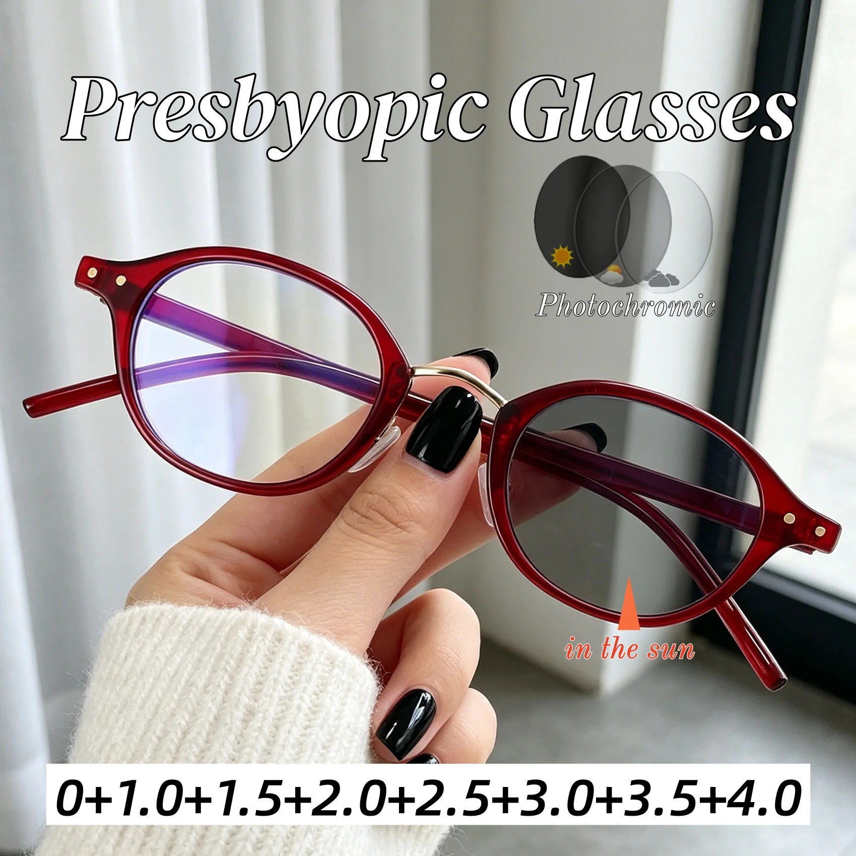 

New Vintage Photochromic Anti-Blue Light Presbyopia Glasses Outdoor Stylish HD Ultra-Lightweight Comfortable Reading Eyeglasses