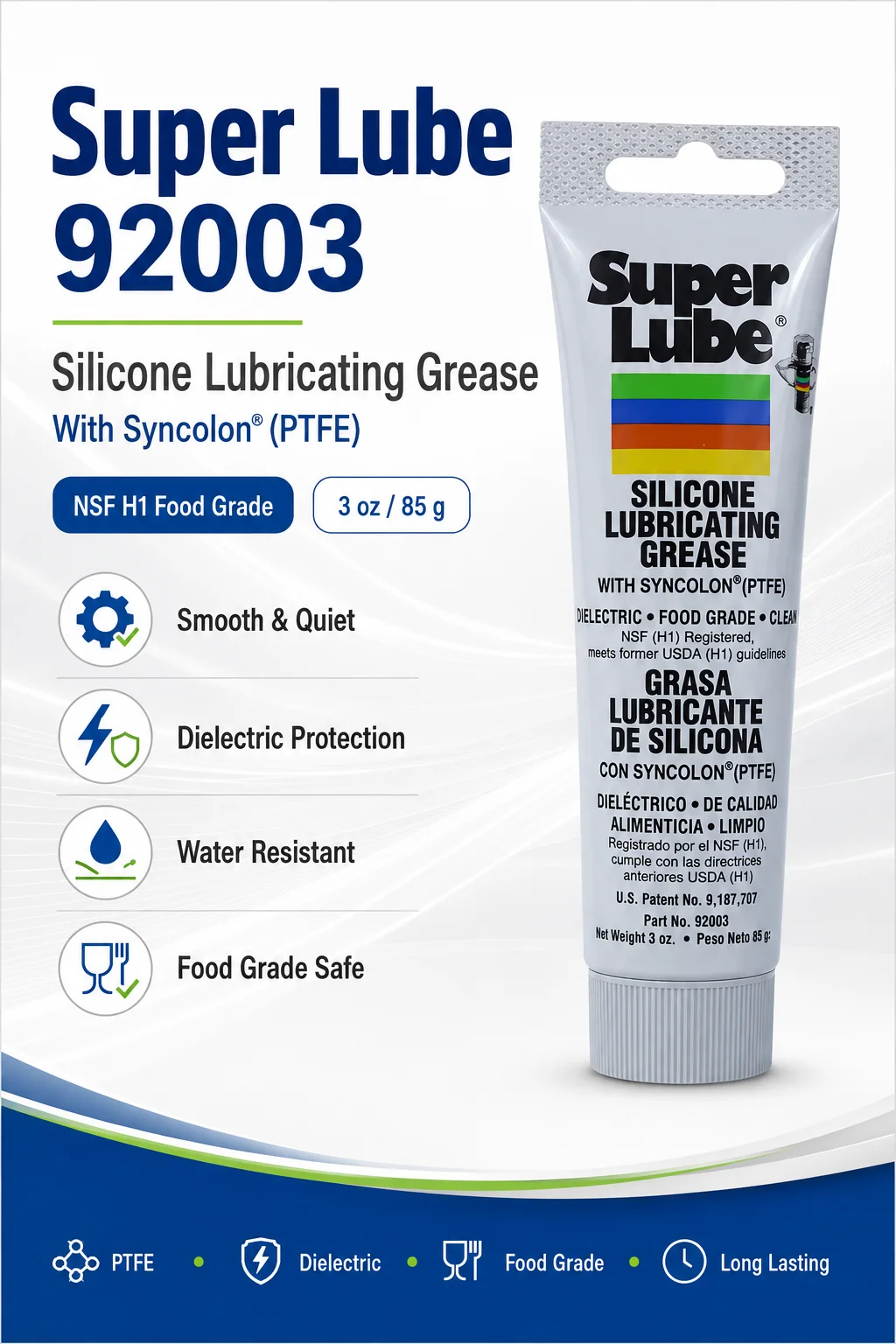 Super Lube 92003 PTFE-Fett Lebensmittelgeeignetes Silikon-Schmiermittel Wasserdicht NLGI 2 Mehrzweck 20g 50g 85g – Detail 1