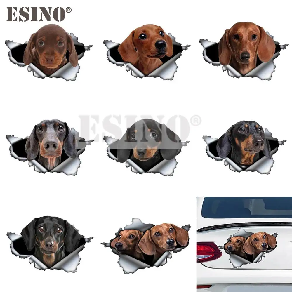 Car Styling Creative Cool Funny 3D Metal Torn Metal Dachshund Dog Theme PVC Car Body Sticker Waterproof Decorative Vinyl Decal