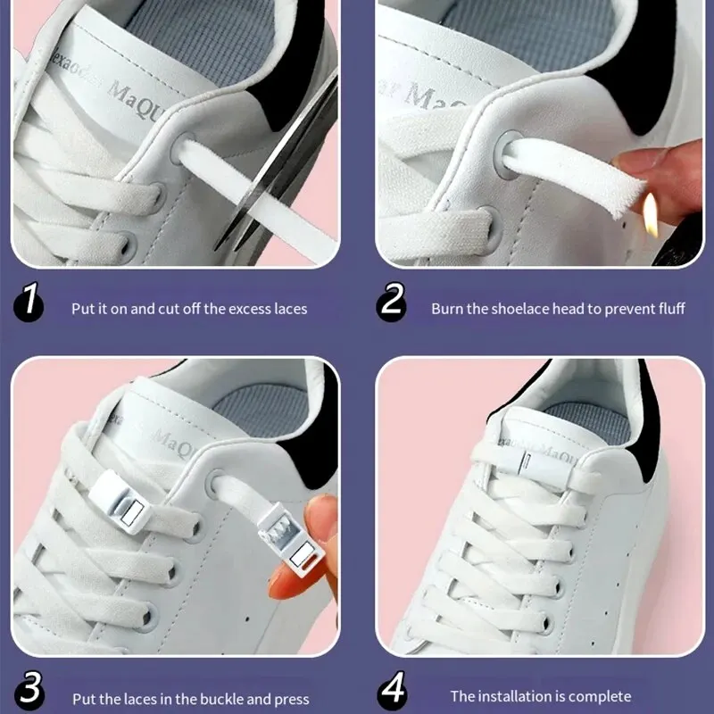 Lacci per scarpe con chiusura magnetica senza cravatte lacci elastici Sneakers bambini adulti 8MM lacci piatti senza cravatta allargati per accessori per scarpe