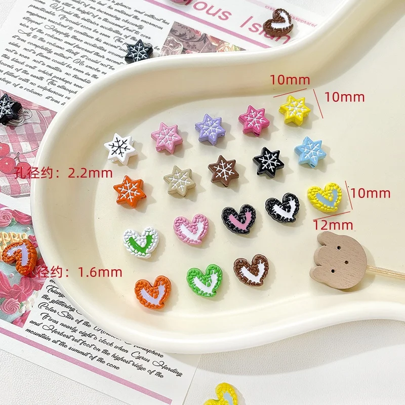 6pcs Cartoon Print Hand-painted Snowflake Stars Love Beads Diy Bracelet Necklace Earrings Beaded Chain Accessories Materials