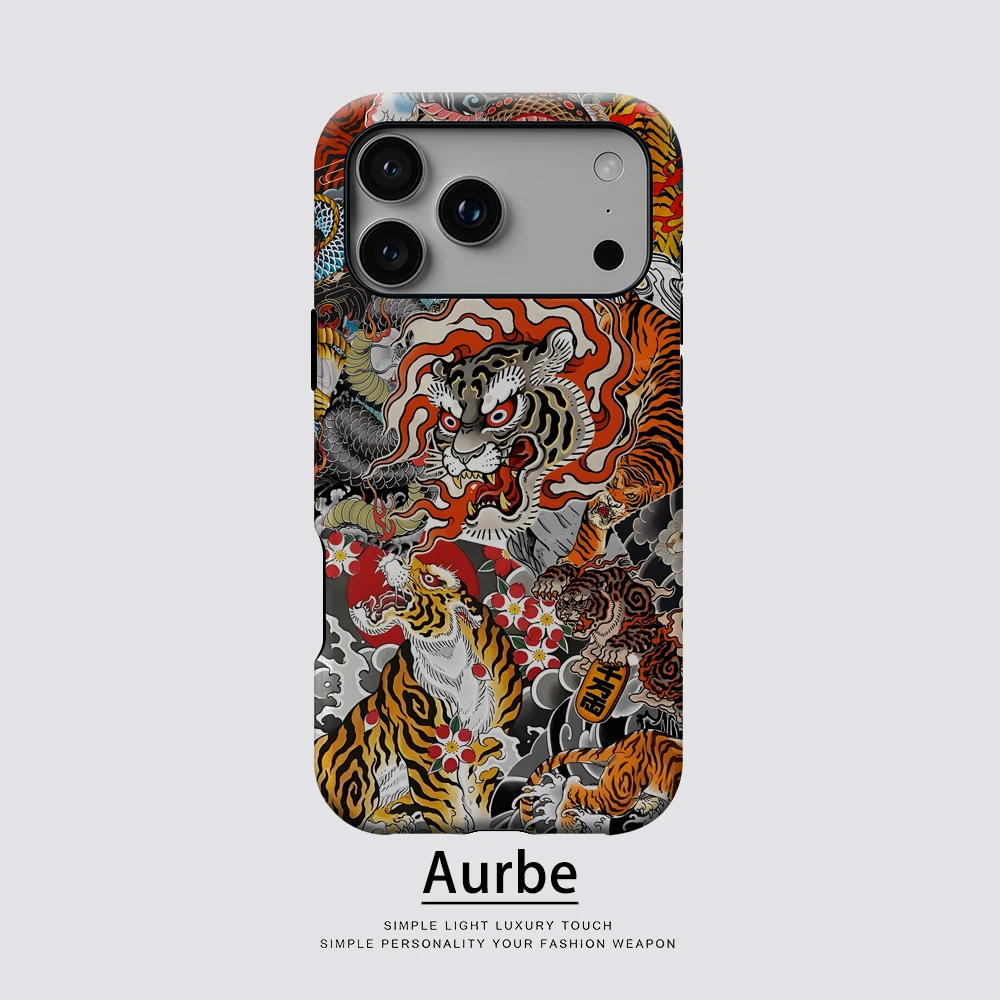 Japanese Tiger & Dragon Collage for Magnetic Phone Case for IPhone 17 16 15 14 13 Pro Max Plus Single Double-layer Tough Case