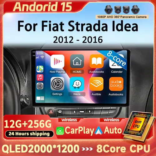 2K QLED Android 15 para Fiat Strada Idea 2012-2016 Radio de coche reproductor de vídeo Multimedia GPS estéreo CarPlay unidad principal 4G DSP