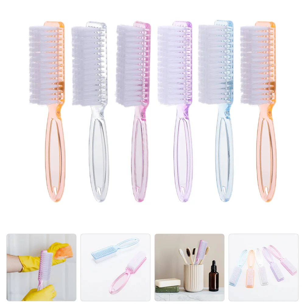 

6 шт. набор кистей для ногтей премиум-класса с длинной ручкой, инструмент для очистки пыли для ногтей, маникюра, педикюра, скраб, кисти, разные цвета