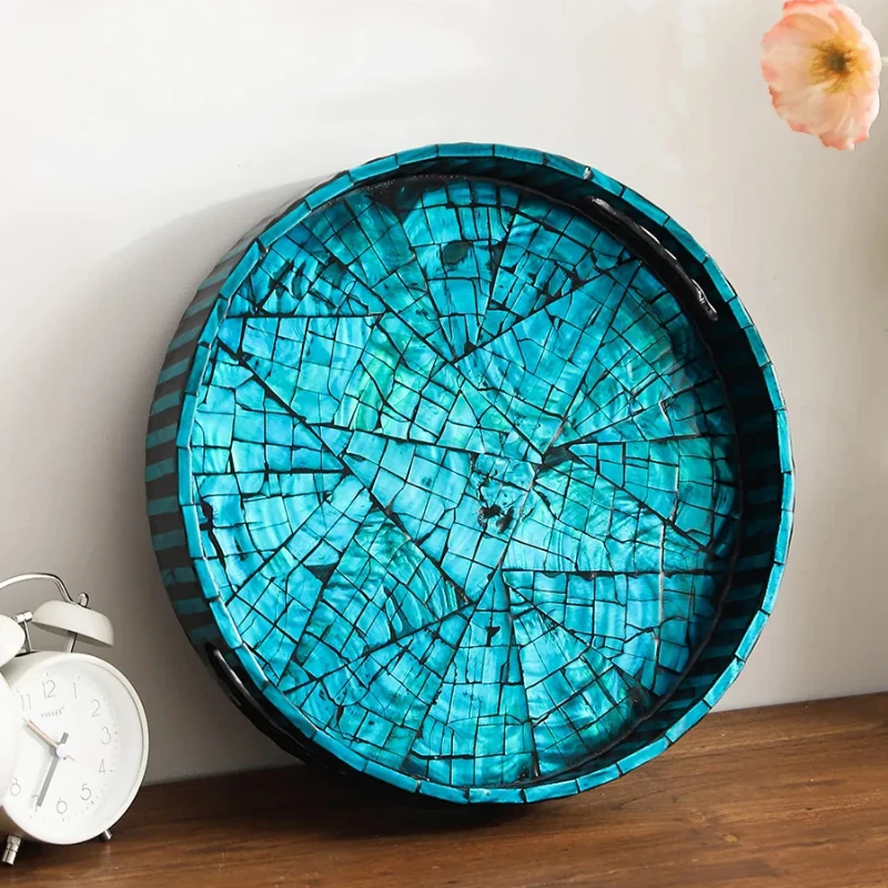 Nordic light luxury decorative basket Colorful Shell Tray Round Fruit Tray Household Storage Tray Living Room Tea Tray decor