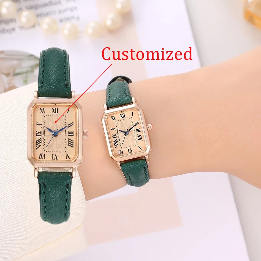 Neue Retro-Damenuhr, römische blaue Nadelskala, einfache und modische quadratische Uhr, Quarz-Damenuhr, kann individuell angepasst werden