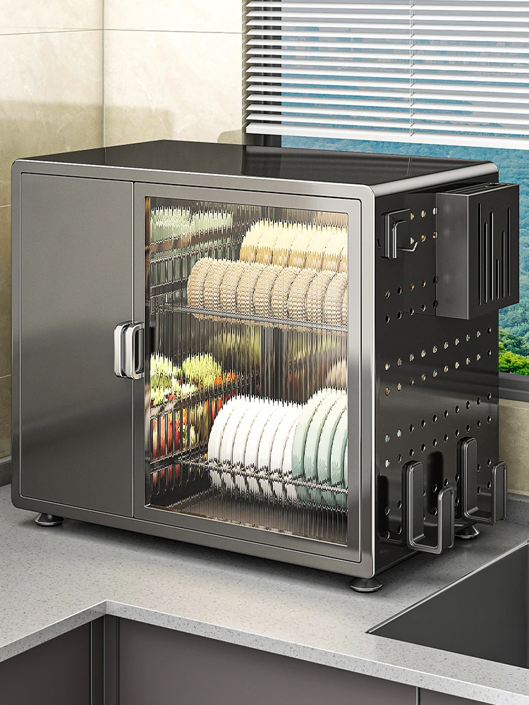 

Dish Storage Rack Kitchen Shelf Countertop Multifunctional Household Chopsticks Plate Cutlery Box Double Drain Cupboard