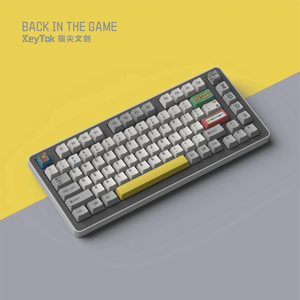 Imagem -04 - Keytok Back in The Game Time Version Cereja Perfil Dye Sub Keycap Definir Pbt Grosso para Teclado 87 Tkl 104 Ansi Bm60 Csctc75 Bm65