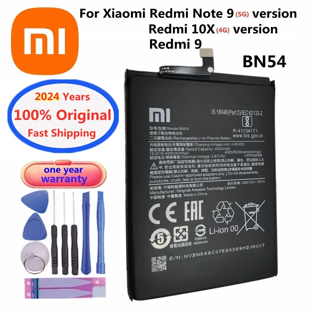 

2024 Years 5020mAh BN54 Original Battery For Xiaomi Redmi 9 / Redmi Note 9 5G / Redmi 10X 4G Version Phone Bateria Batteries