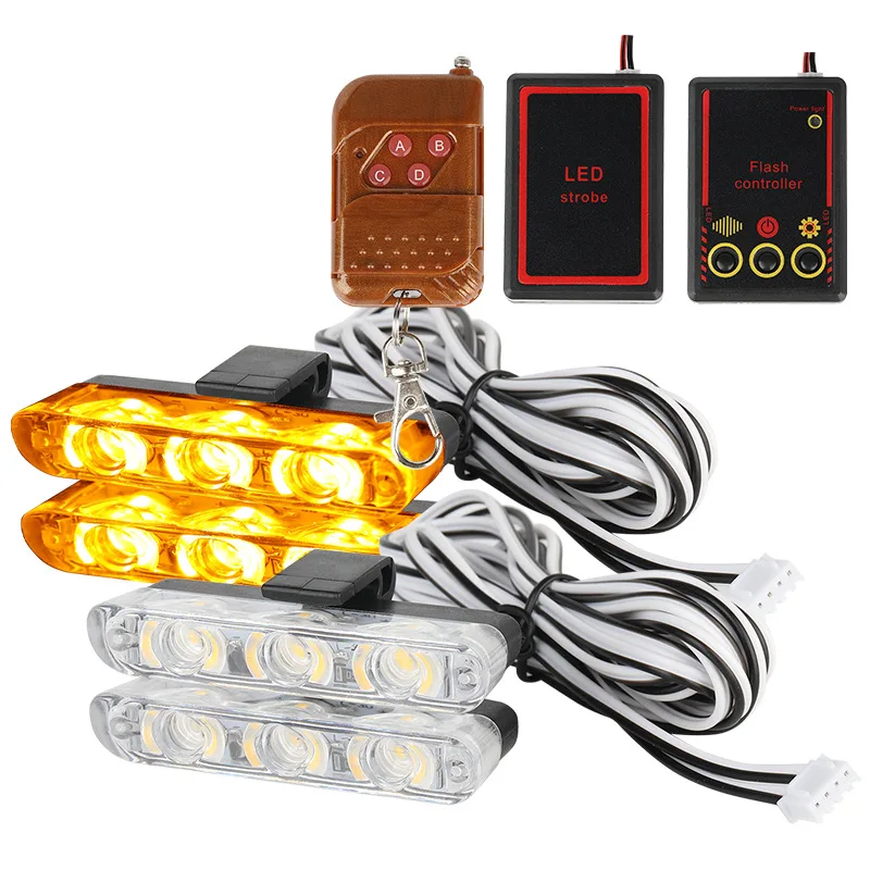 

Wireless Remote 3LED Car Grid Strobe Light 12V-24V 4 in 1 Emergency Flash Signal Light