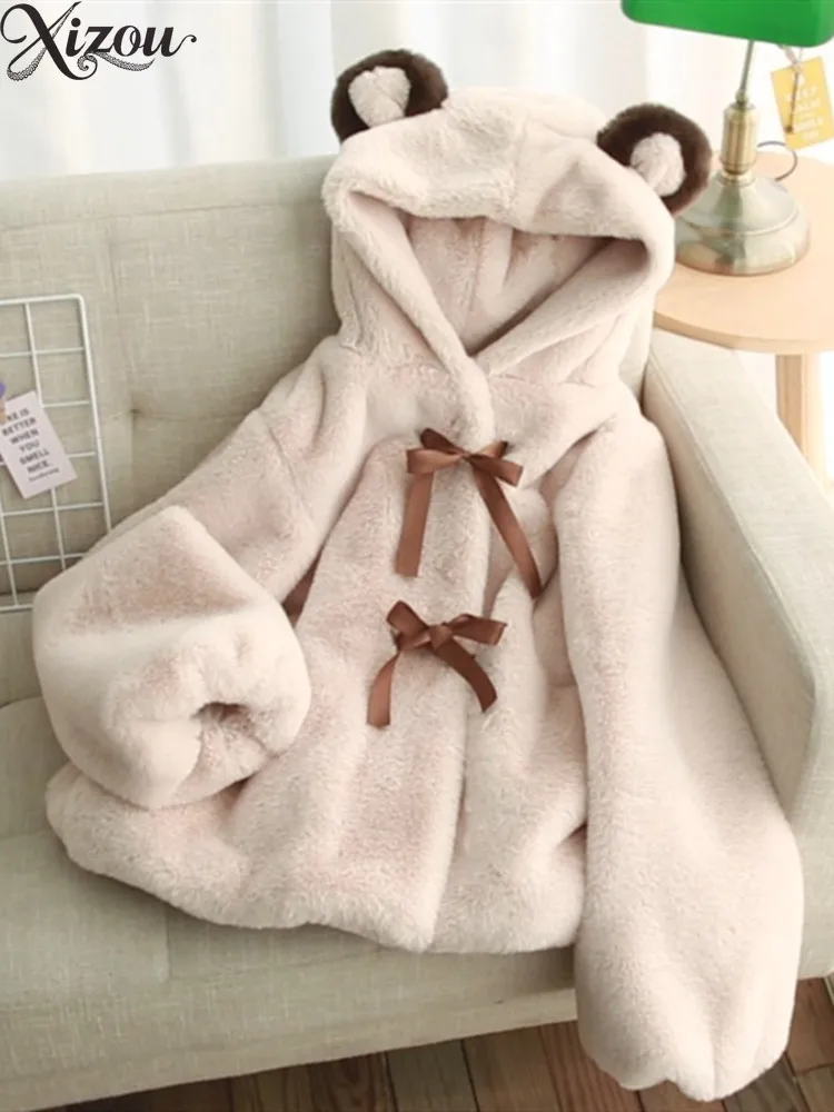 Girl Plush Warm Coats for Women 2025 Autumn Winter Student Cute Thickened Faux Fur Coat Fashion Ladies Cotton Jacket