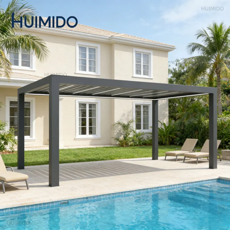 Electric Retractable Aluminum Pergola Custom Powder Coated Shutter Awning Gazebo Sunshade For Outdoor BBQ Terrace Patio Garden