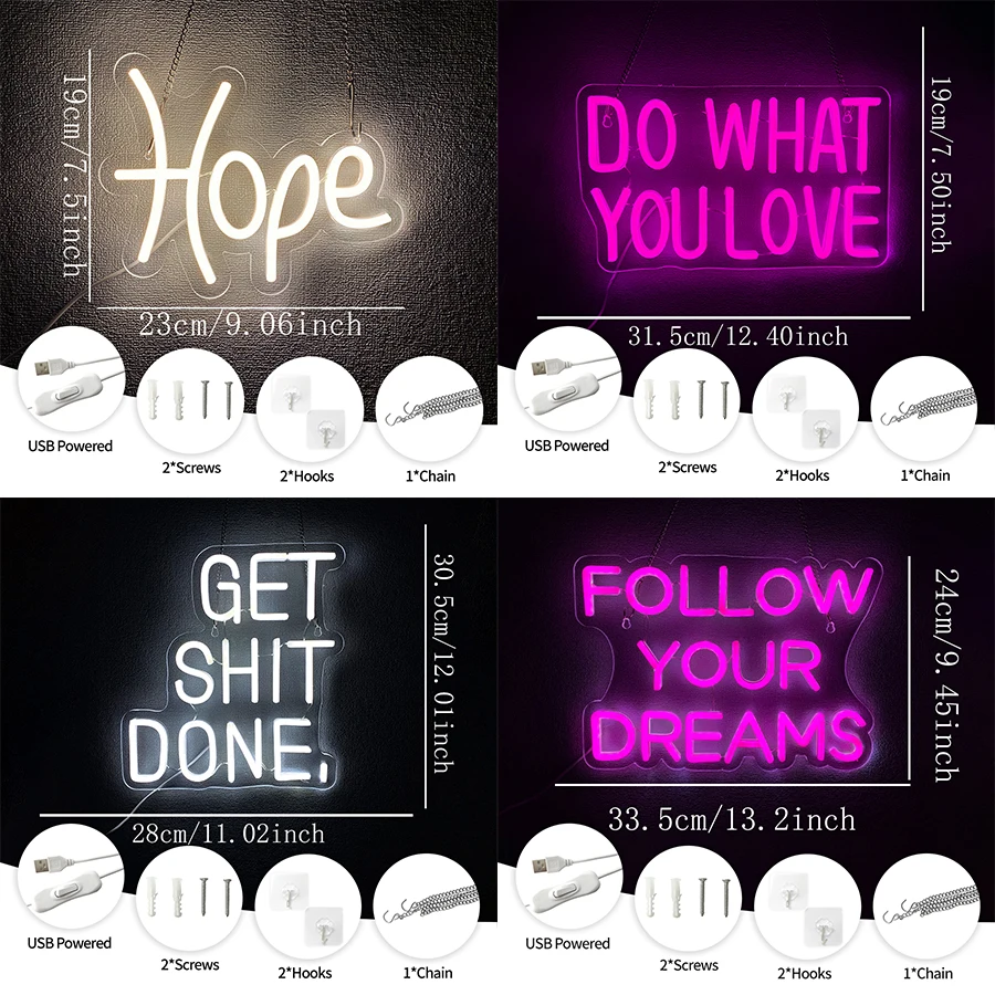 Encouragement Quotes Led Neon Sign, Letter Icon Wall Decor, Usb Powered, Bedroom, Library, Cafe, Classroom, Dormitory Wall Lamp.