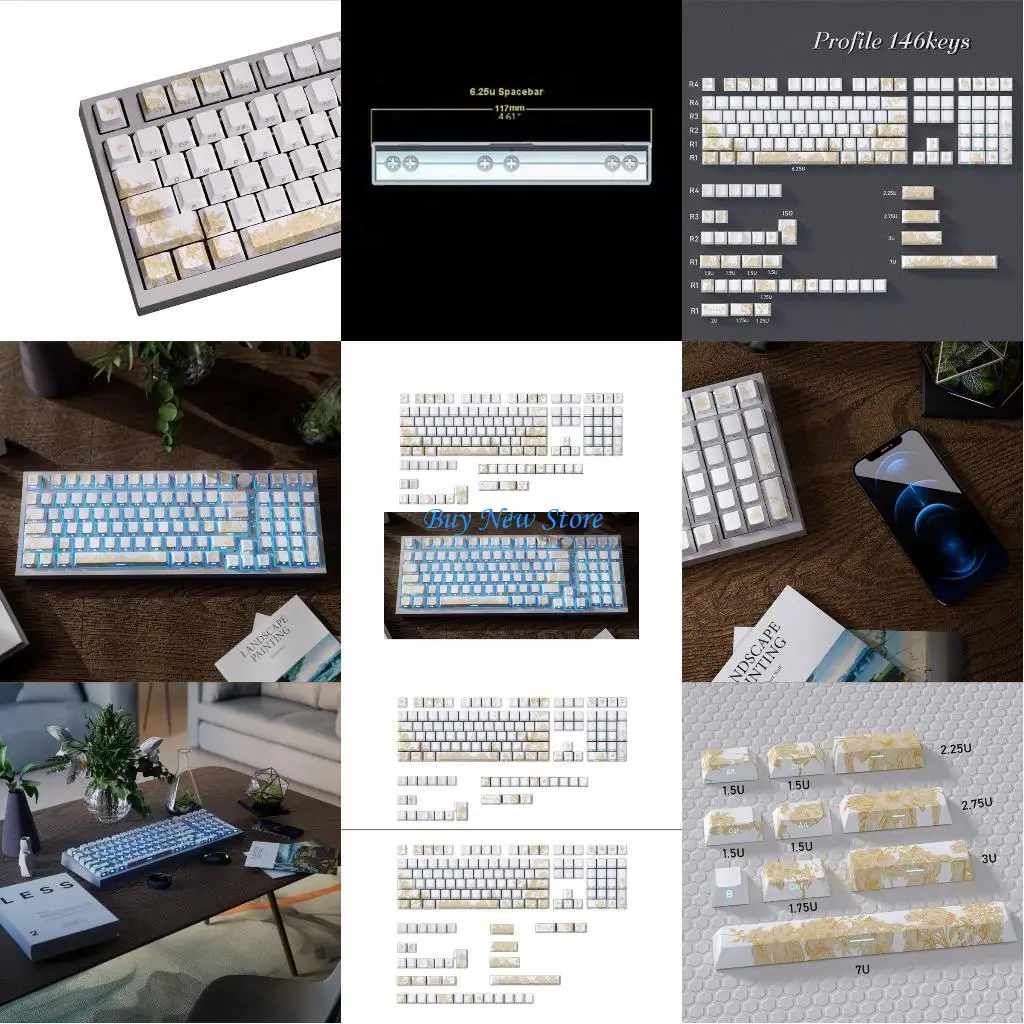 

20CE Настраиваемый набор клавиш из ПБТ с 146/136 клавишами, платиновая вышивка и боковая подсветка для эстетичного набора текста