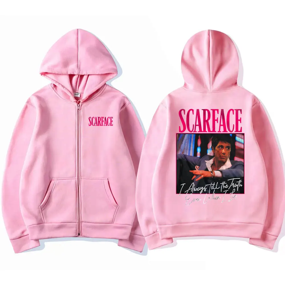 Scarface Movie Always Tell The Truth Even When I Lie Tony Montana Zipper Hoodie Men Hip Hop Clothes Male Oversized Zip Up Jacket