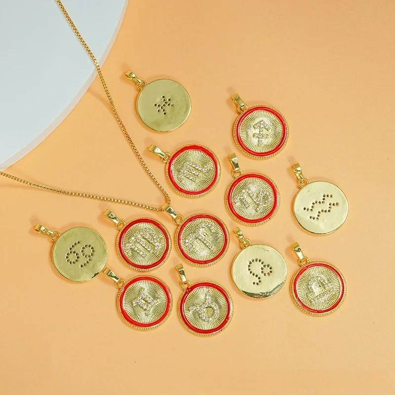 

18K Gold Plated Brass Jewellery Accessories Zirconia 12Zodiac Signs String Pendant for DIY Creative Bracelet Necklace Making1Pcs