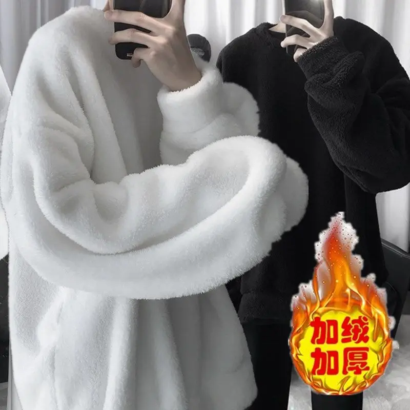 

Толстовка Thiened Lamb Fce, мужская свободная корейская зимняя теплая одежда, молодежная модная студенческая одежда Plu Ins Hong Ko...