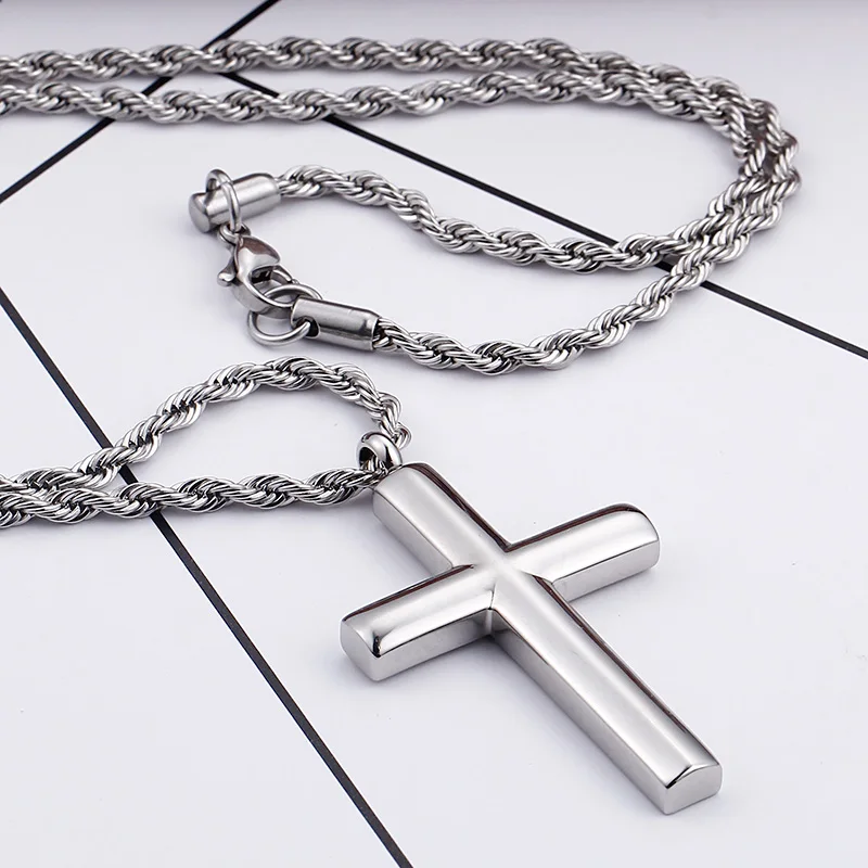 Fongten Vintage Cross Men\'s Pendant Necklaces Stainless Steel Christian Necklace For Men Religious Gold Color Jewelry Gifts