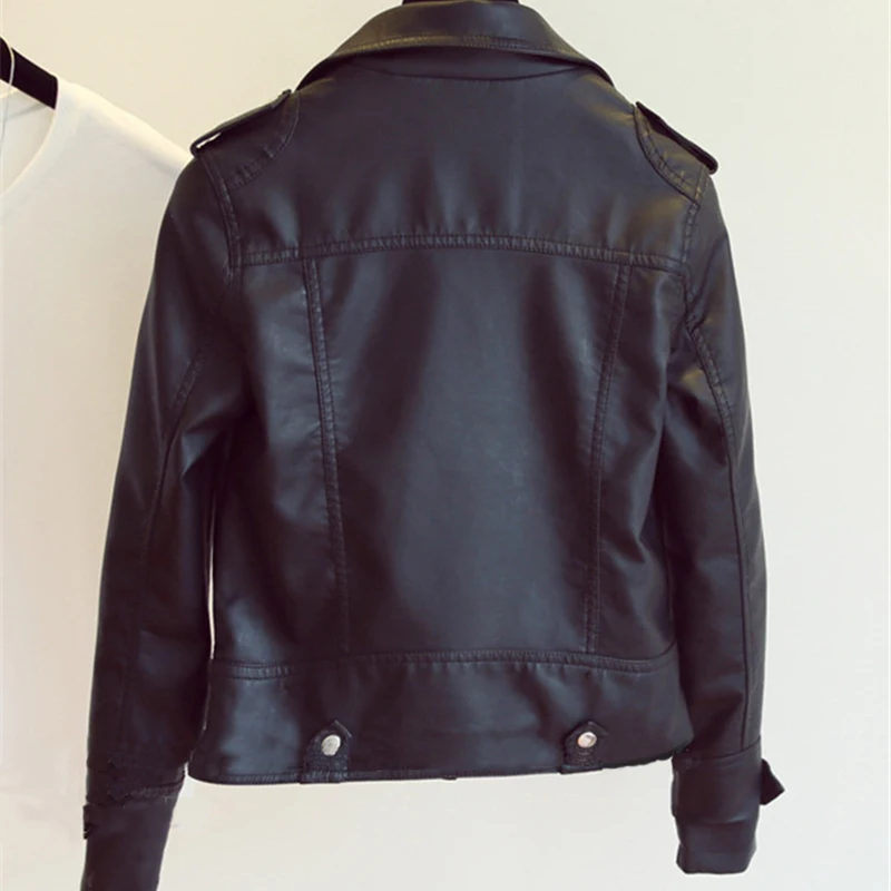 Mulheres jaqueta de couro curto 2025 outono inverno novo estilo turn-down colarinho casaco do plutônio edição coreana estilo da motocicleta roupas pretas