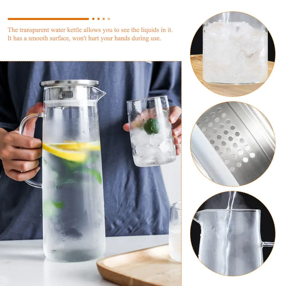 Large Capacity Transparent Glass Water Pitcher Cold Water Kettle for Home Office Picnic Bbq Party Juice Lemonade Tea Beverage