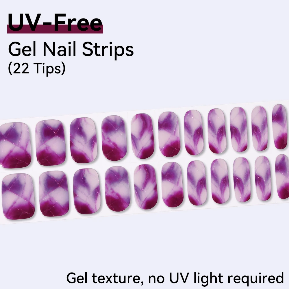 22Tips Gradient Marble UV-Free Gel Nail Stickers Flower Shining French Full Cover Gel Polish Nail Strips DIY Manicure Decoration
