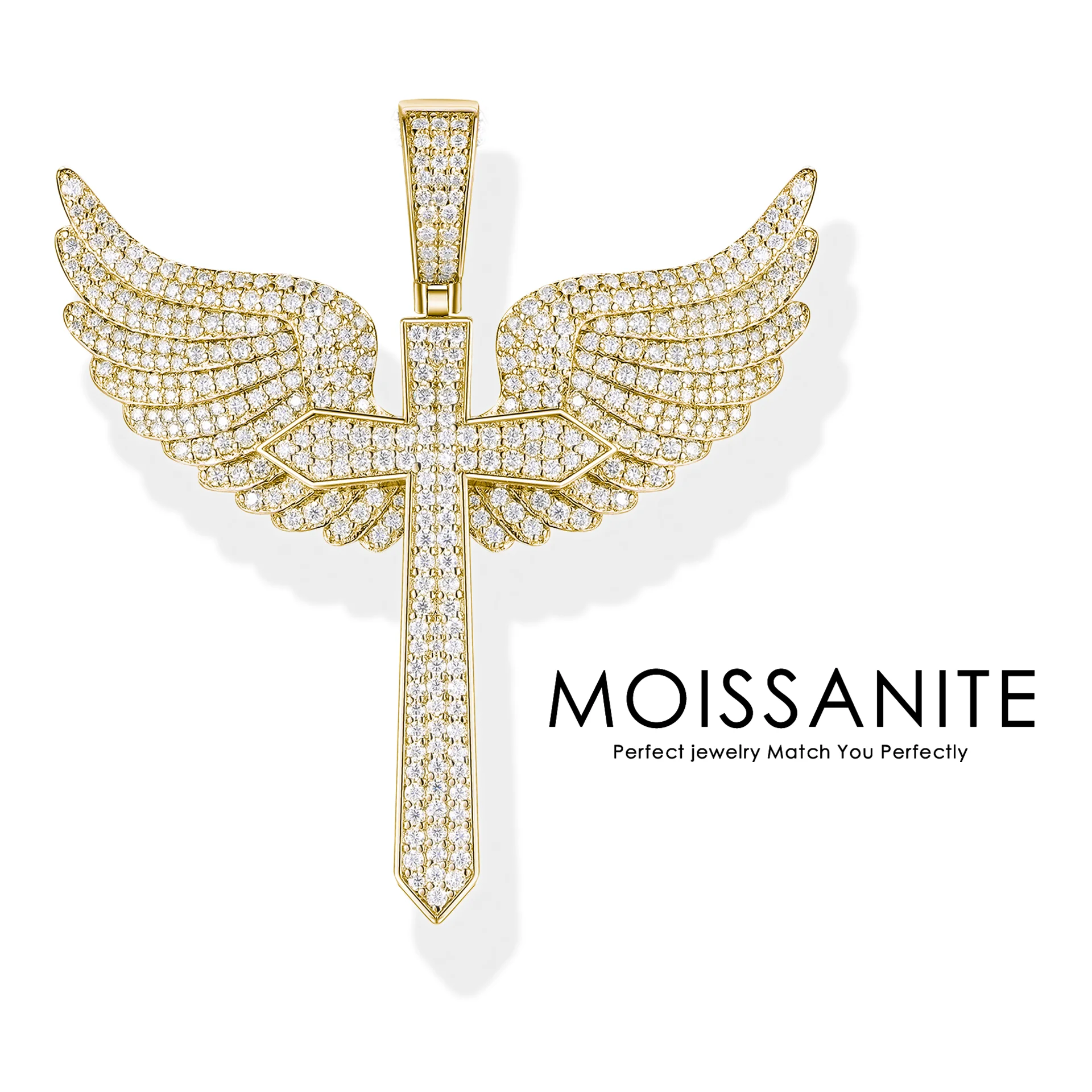 

Подвеска-крест с муассанитом и крыльями ангела 3,4 карата, позолоченное 18 карат, стерлинговое серебро S925 для кубинских и теннисных цепочек, подходит для мужчин