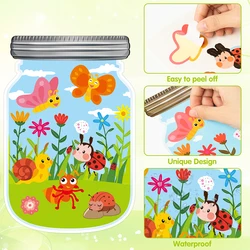 12Pcs DIY Spring Insect Jar Sticker Set Cardboard Scene Nature Insect Butterfly Bee Decal for Spring Theme Party School Activity