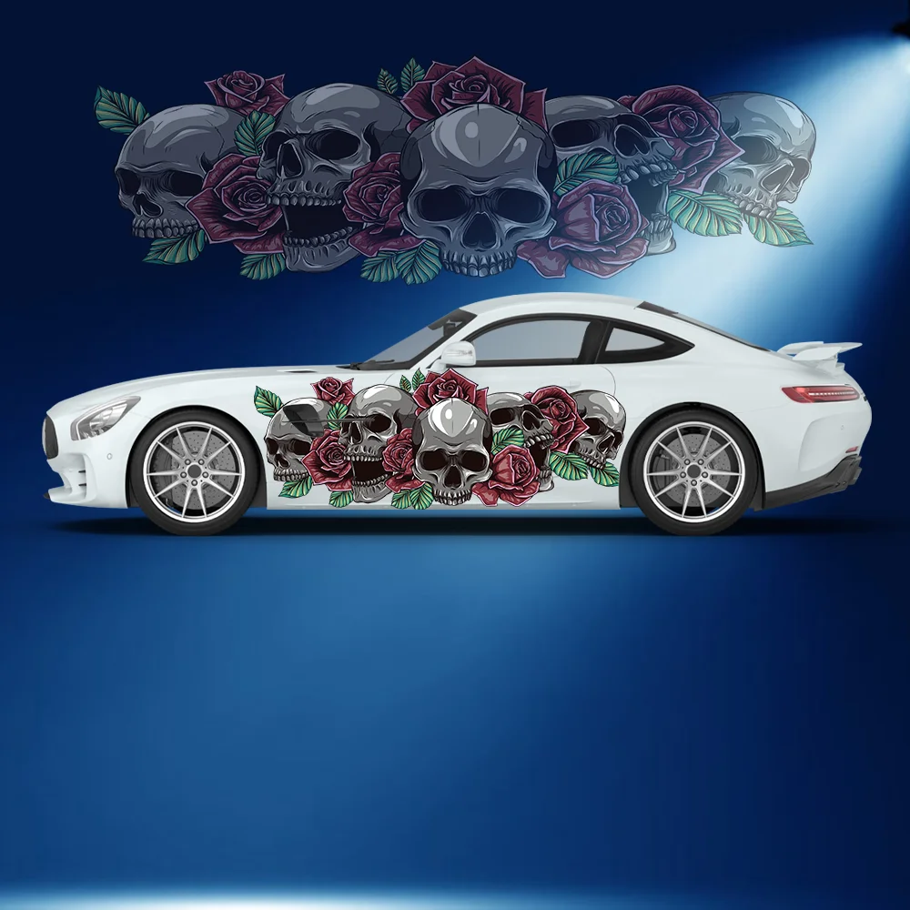 

Red Rose Flower Skull Head Car Side Sticker Vinyl Self-adhesive Paper Motorsport Paint Decal Suitable for Truck Suv Decoration